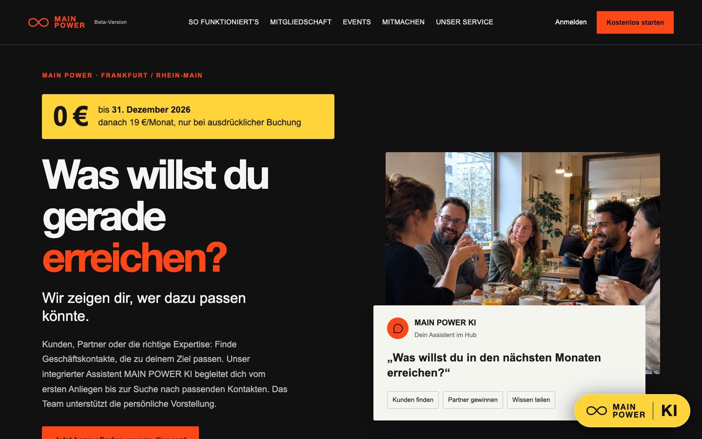 Main Power auf einem großen Bildschirm